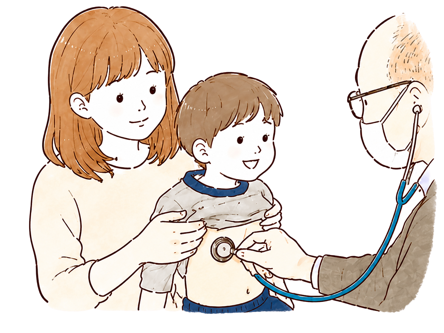 診察を受ける親子のイラスト